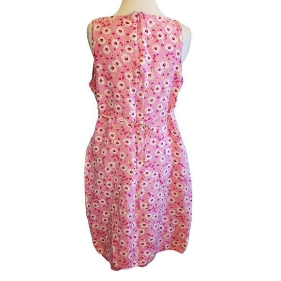 Y2K Womens Pink Floral Sleeveless Dress Knee Length Cotton Bubblegum Surplice LG - Picture 3 of 7
